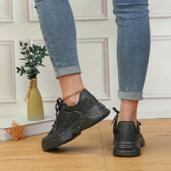 Women's Solid Mesh Lace Up Platform Sneakers Lightweight Outdoor Shoes