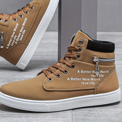 Men's High Top Lace up Sneakers with Zipper, Skate Shoes