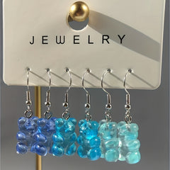 3 Pairs Candy Bear Charm Drop Earrings Colorful Resin for Kids Girls
