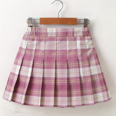Girls Preppy Plaid Pleated Skirt Kids Casual A line Short Skirt Summer
