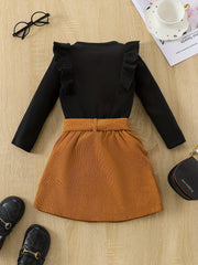 Toddler Girl's Ribbed Top & Corduroy Skirt Set Outfit for Spring Autumn