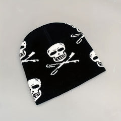 Fashionable Windproof Knit Beanie Hat With Skull Embroidery