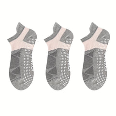 3 Pairs Colorblock Sports Socks Breathable Lightweight Silicone Non slip Socks