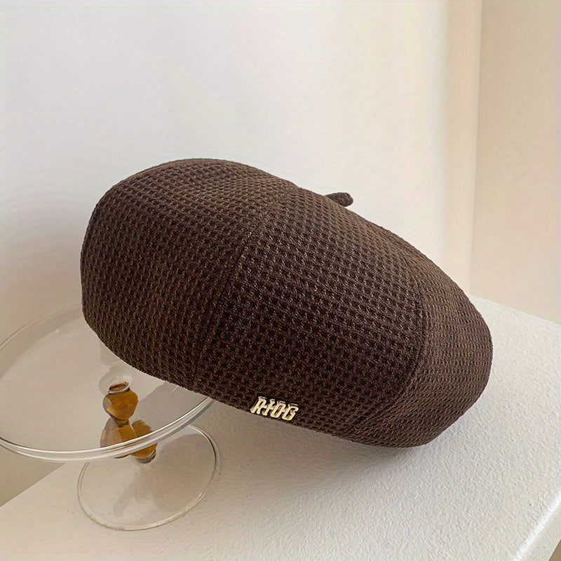 Embossed Beret Solid Vintage Painter Cap Octagonal Hat For Women