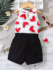 2pcs Toddler Girls Heart Halter Top & Shorts Set Summer Clothes