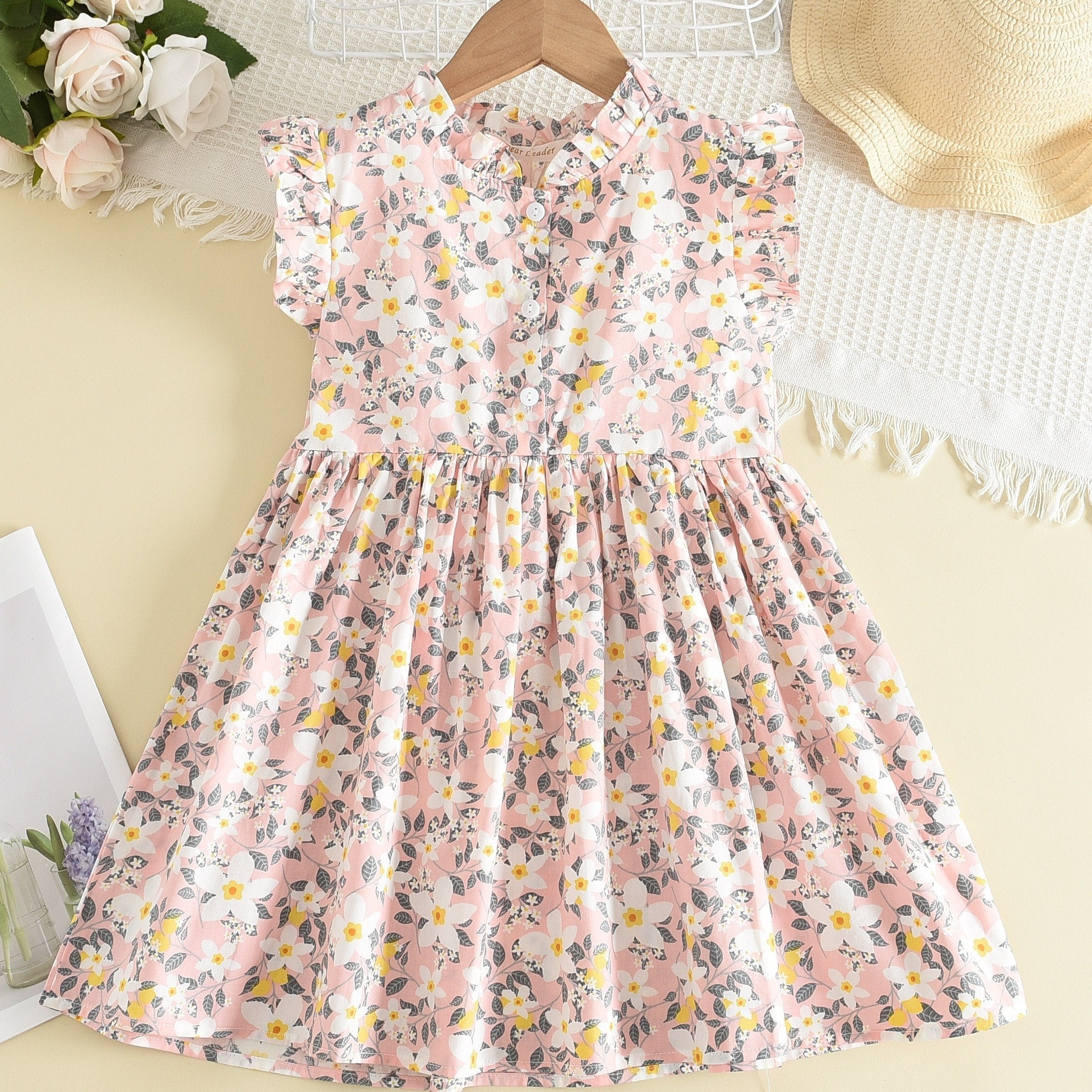Girls Ruffled Sleeves Frill Trim Dress For Party