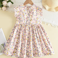 Girls Ruffled Sleeves Frill Trim Dress For Party