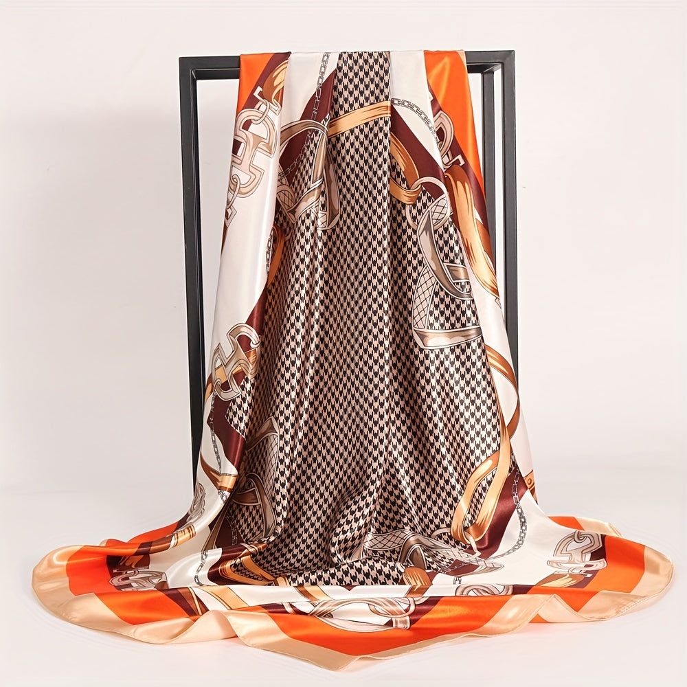 Houndstooth Print Bandana Square Scarf Satin Shawl