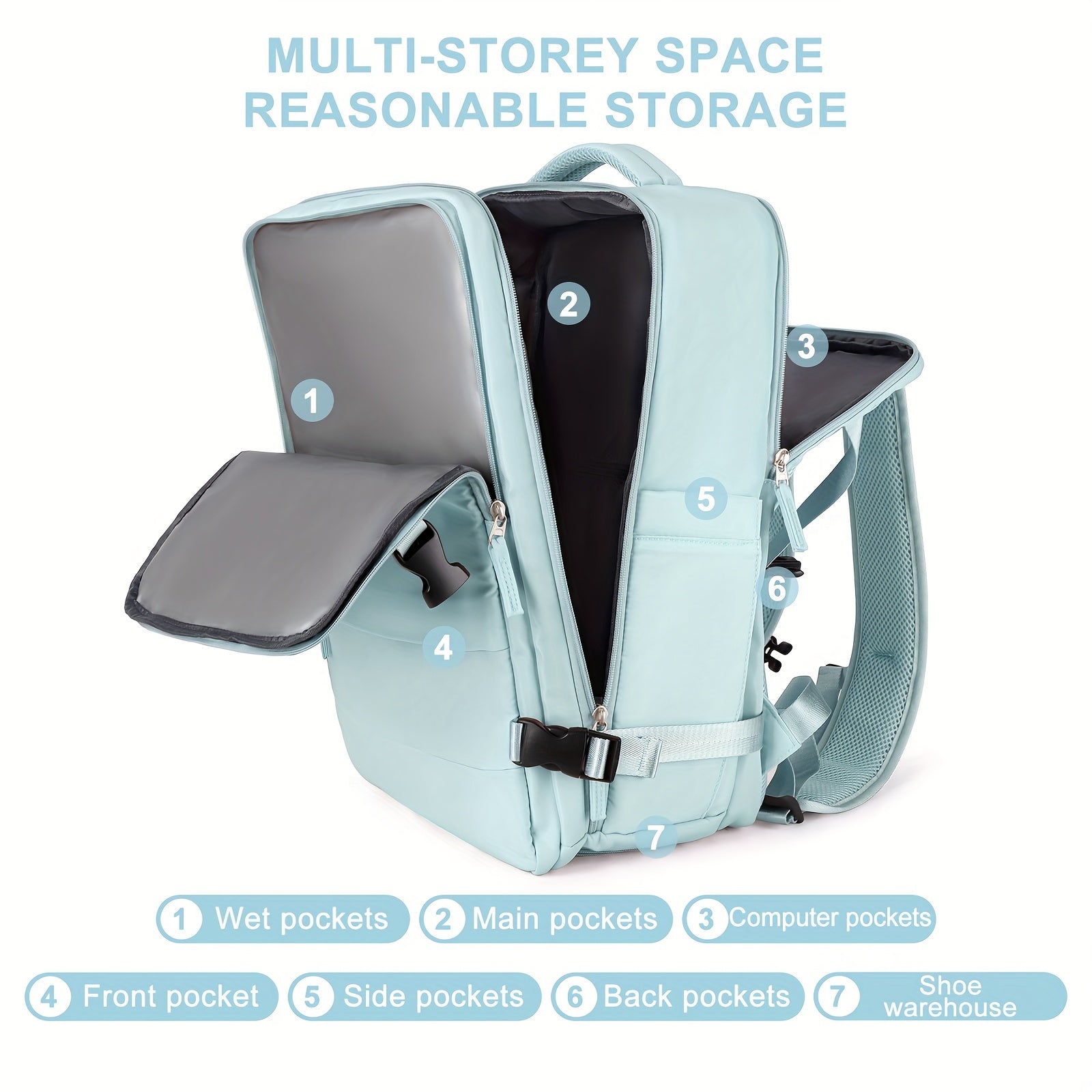 Functional Travel Backpack Carry On Luggage Bag With Shoes Compartment