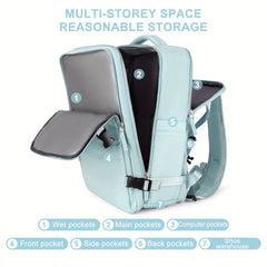 Functional Travel Backpack Carry On Luggage Bag With Shoes Compartment