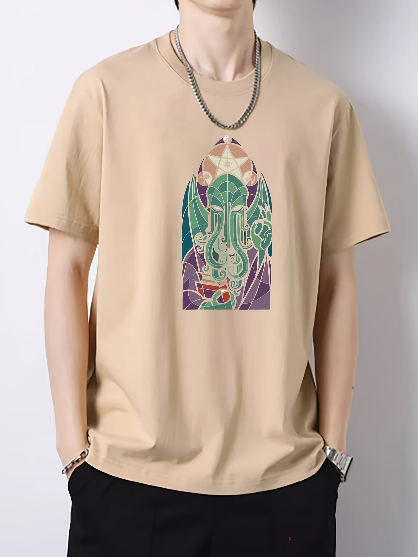 Creative Pattern Graphic Cotton Crew Neck T shirt for Summer