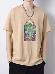 Creative Pattern Graphic Cotton Crew Neck T shirt for Summer