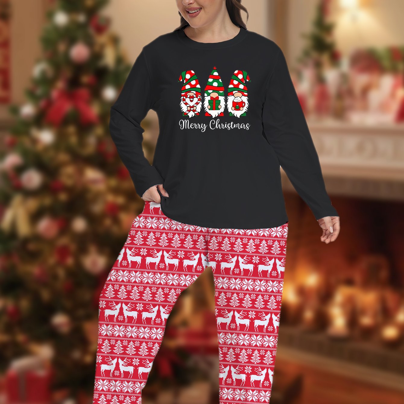 Gnomes & Graphic Tee Striped Pants Lounge Set