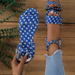 Women's Star Pattern Flat Sandals Casual Buckle Strap Summer Sandals