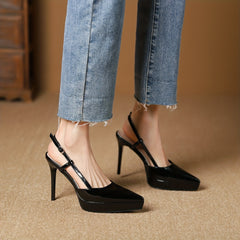 Solid Stiletto Heels Point Toe Buckle Strap Slingback Pumps