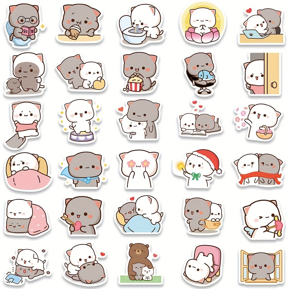 60pcs Kitten Cartoon Stickers for Luggage Notebook Water Bottles Decals