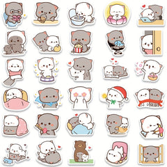 60pcs Kitten Cartoon Stickers for Luggage Notebook Water Bottles Decals
