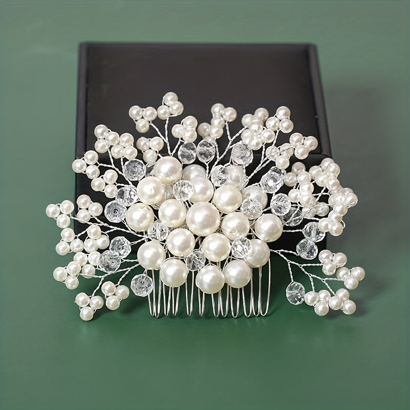 Faux Pearl Rhinestone Wedding Hair Comb Bridal Headdress