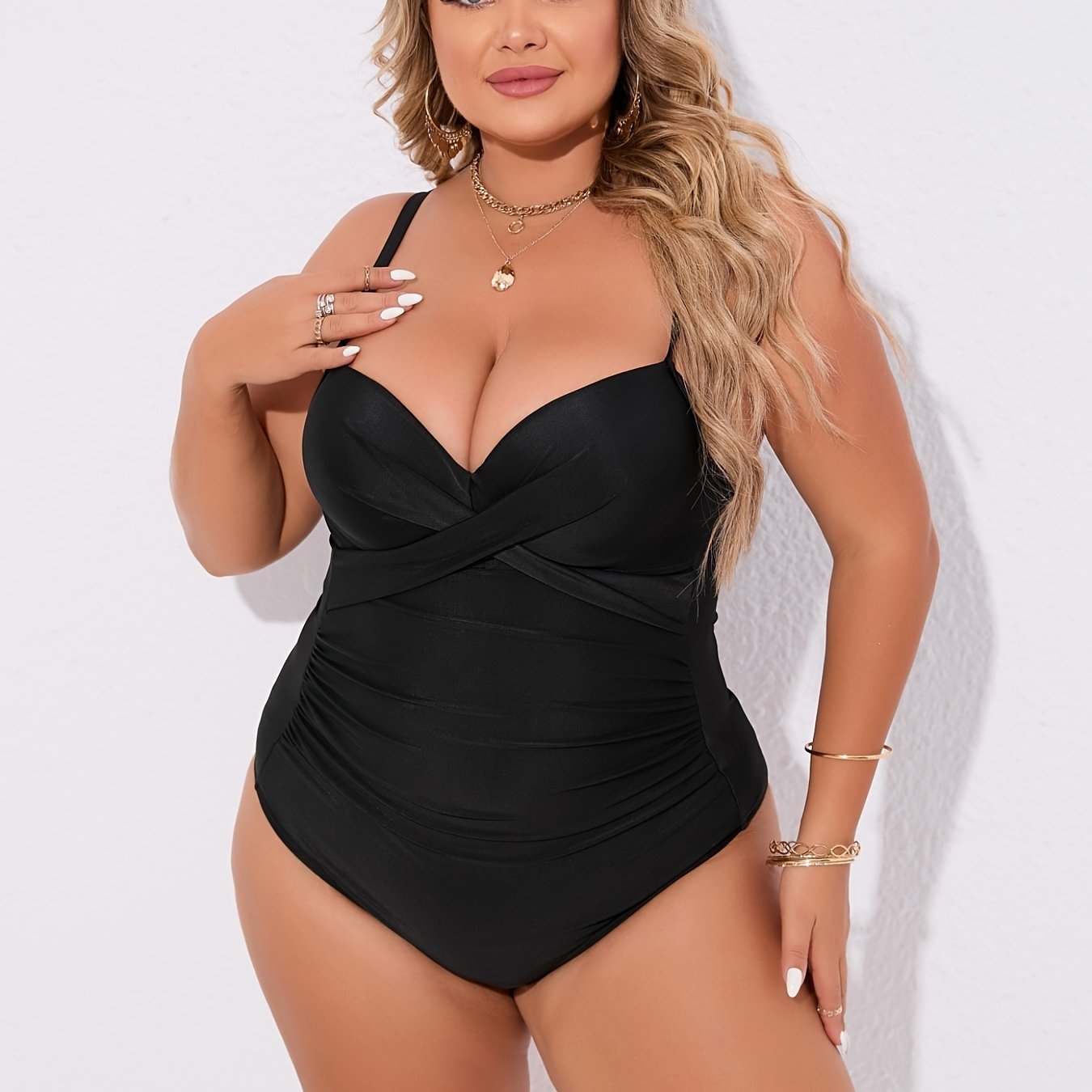 Solid Ruched Sweetheart Neck One Piece Swimsuit