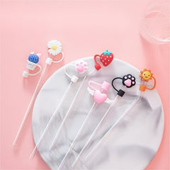 7pcs Cartoon Straw Tip Covers Reusable Leakproof Straw Plugs Cup Accessories