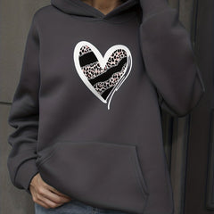Heart Print Kangaroo Pocket Hoodie Long Sleeve Hoodies