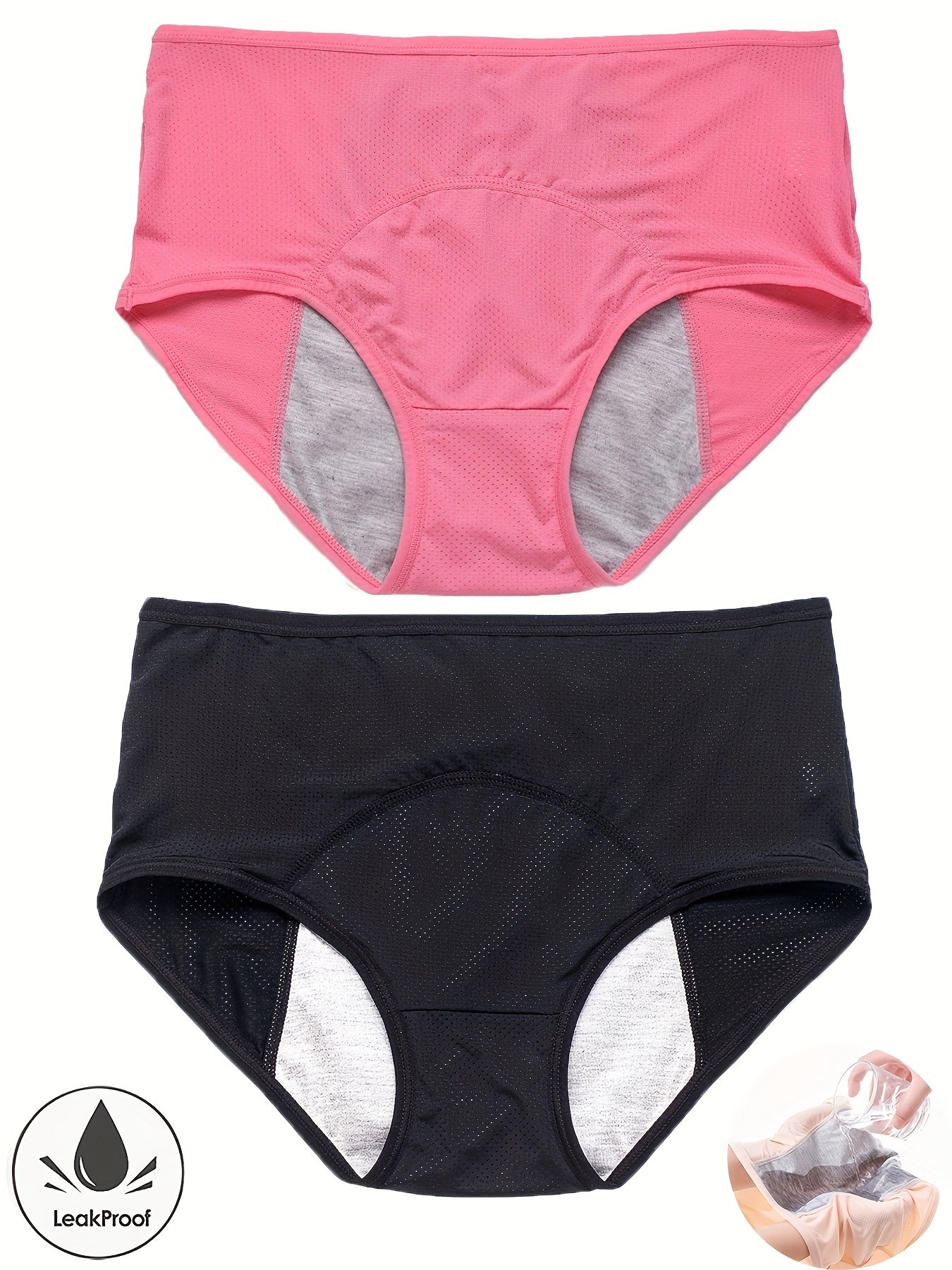 2 Pack Plus Size Period Underwear Women's Plus Eyelet Leakproof High Rise