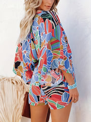 Floral Print Romper Jumpsuit Batwing Sleeve