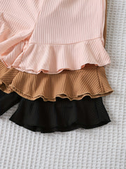 3pcs Girls Bowtie Ruffle Bottom Elastic Waist Shorts for Spring Summer