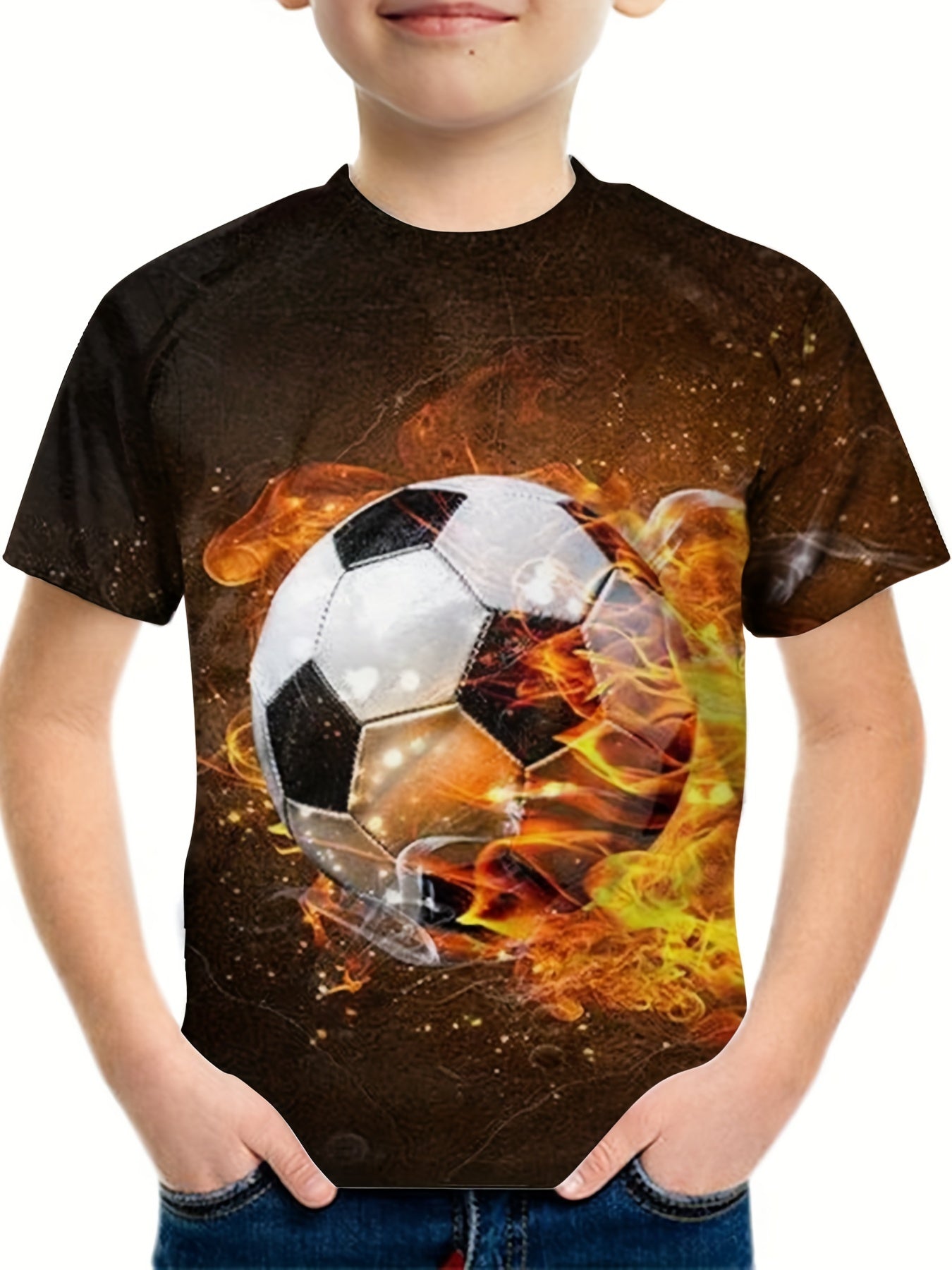 3D Soccer Print Kids Graphic Tee Short Sleeve Top for Boys & Girls