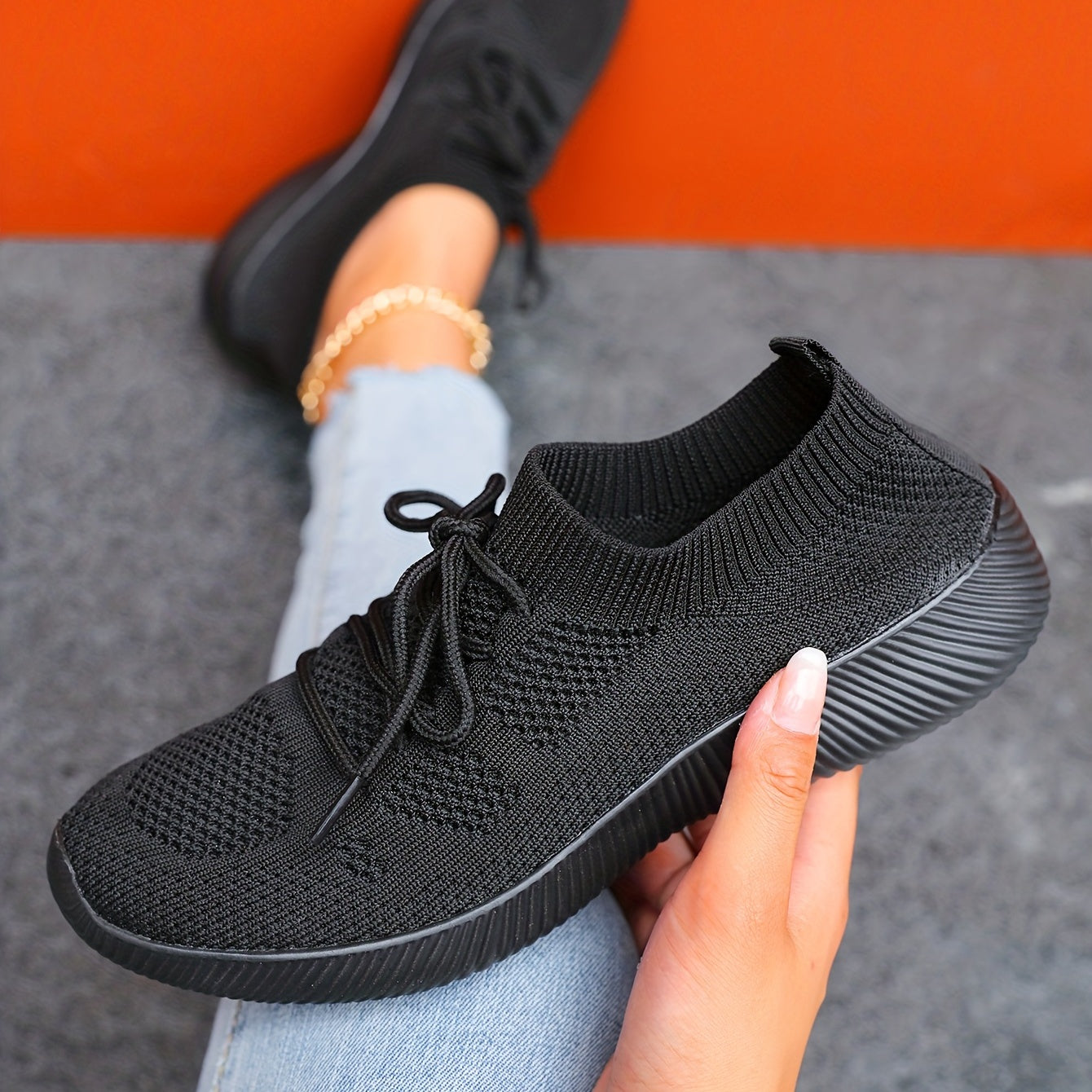 Women's Lightweight Casual Running Shoes, Breathable Knitted Sports Shoes
