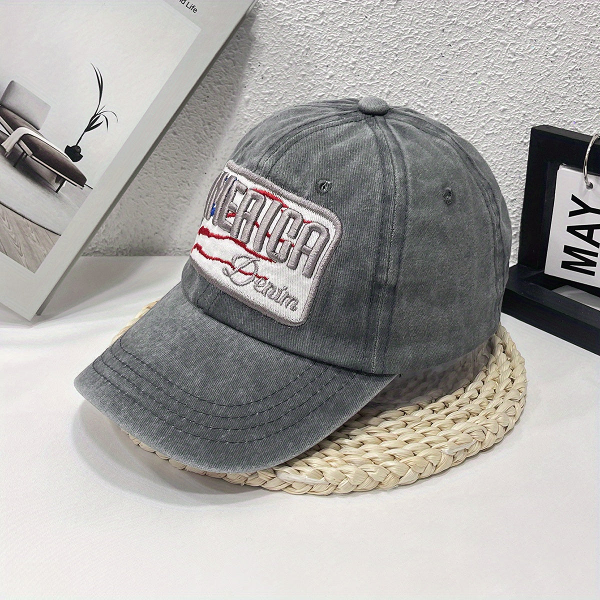 America 3D Embroidery Retro High Washed Denim Baseball Cap Unisex