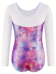 Girls Sequin Long Sleeve Starry Sky Leotard for Ballet Dance