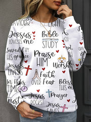 Jesus Letter Printed Sweatshirt Crew Neck Long Sleeve