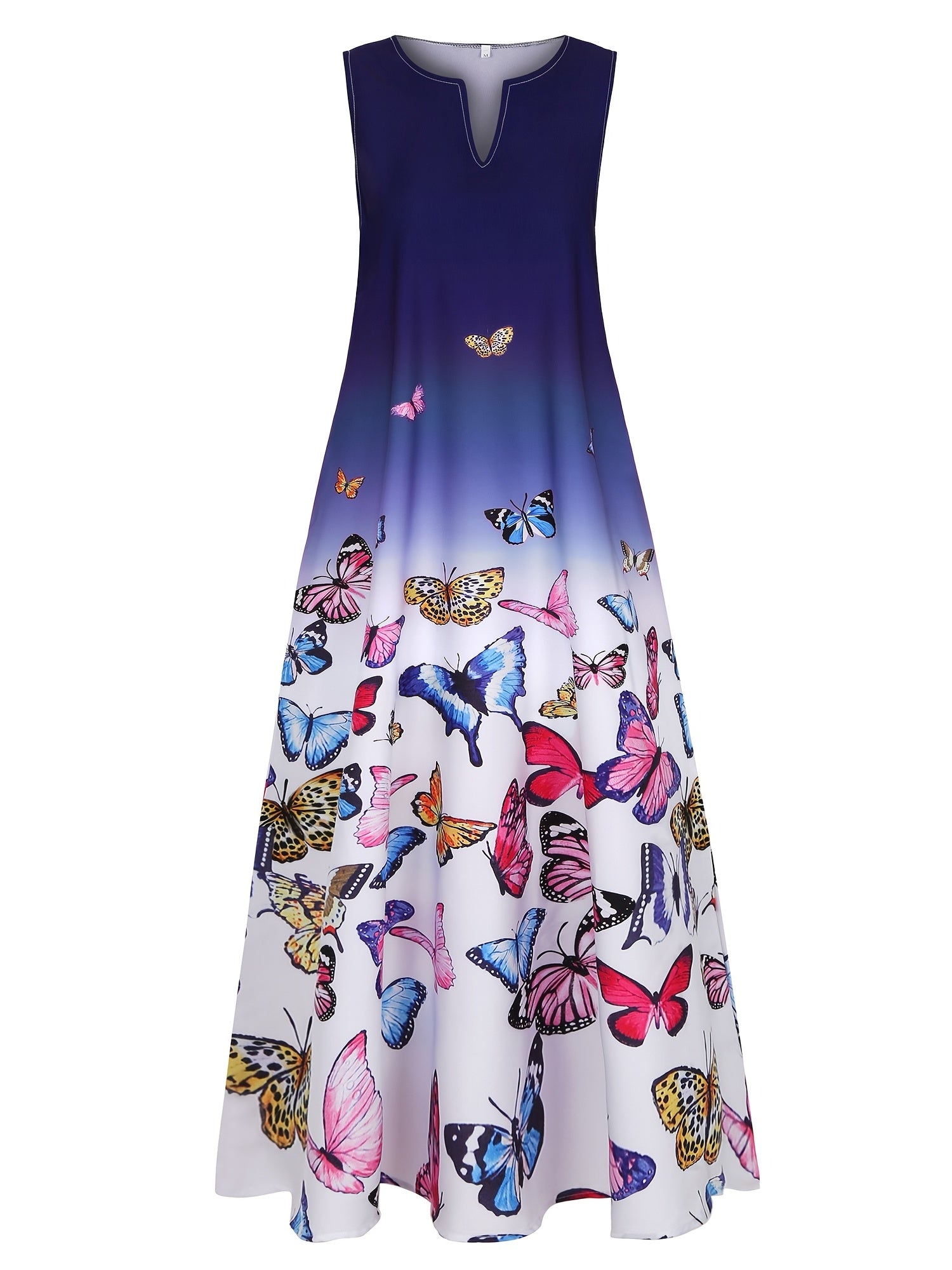 Butterfly Ombre Print Notched Neck Tank Maxi Dress