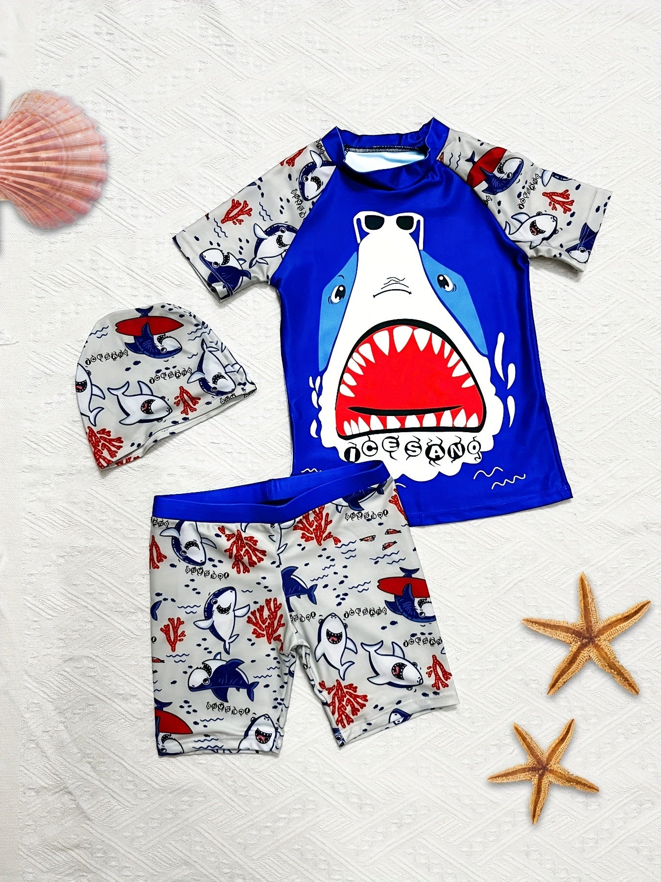 Toddler Boys Shark Graphic Surfing Set Summer Beach Clothes Bathing Suits