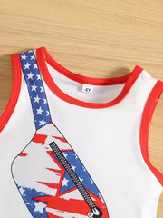 Boys American Flag Print Vest and Shorts Set