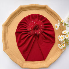 Red Elastic Flower Baby Hat for Girl Four Season