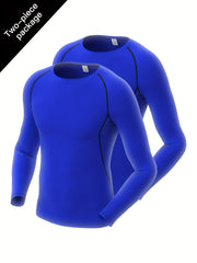 2 Pcs Men's Quick Drying Long Sleeve T-Shirts High Stretch Crew Neck