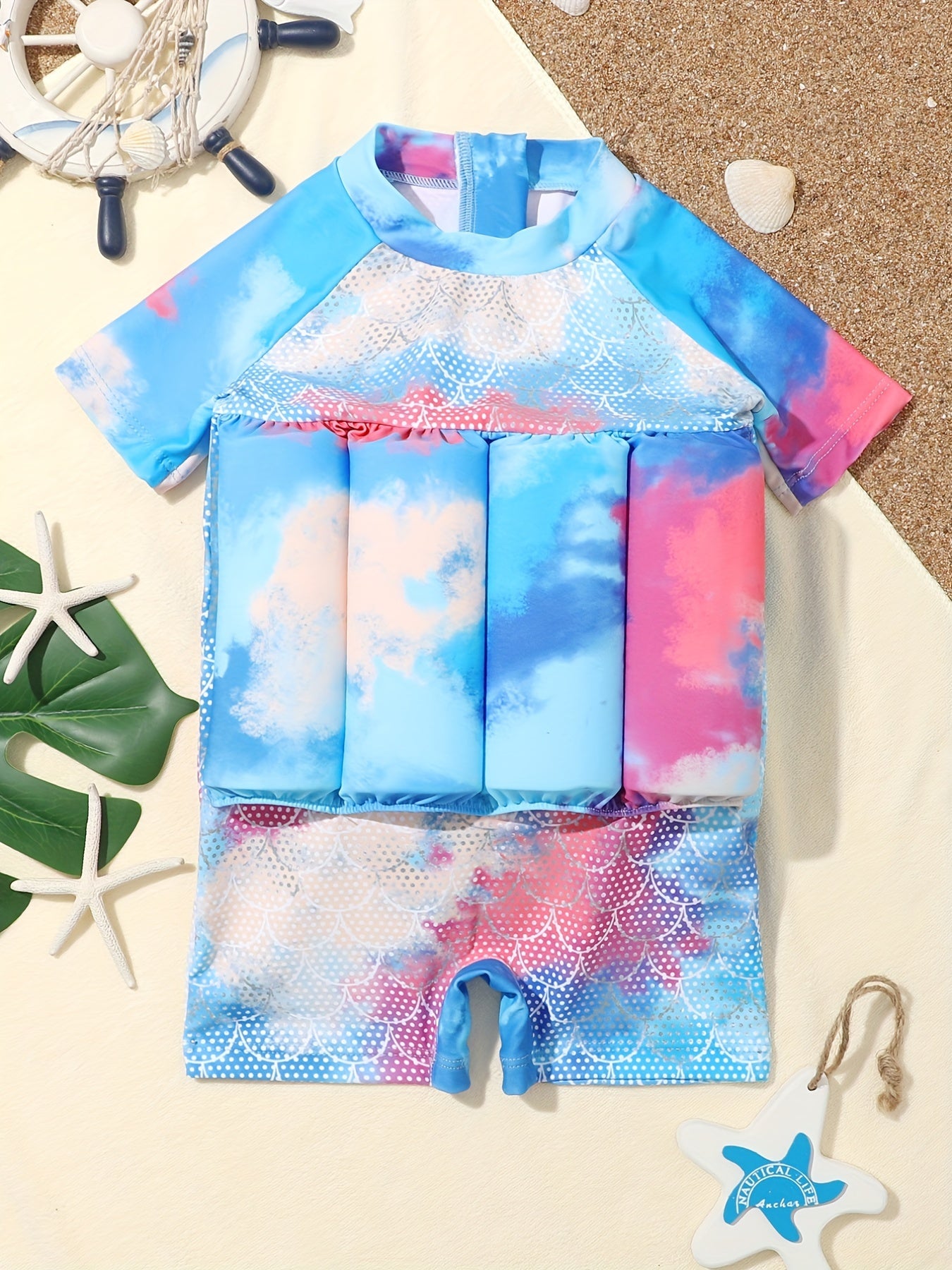 Kids Float Swimsuit Short Sleeve Infant Toddler Swimwear For Girls Boys