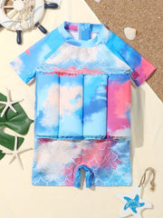Kids Float Swimsuit Short Sleeve Infant Toddler Swimwear For Girls Boys