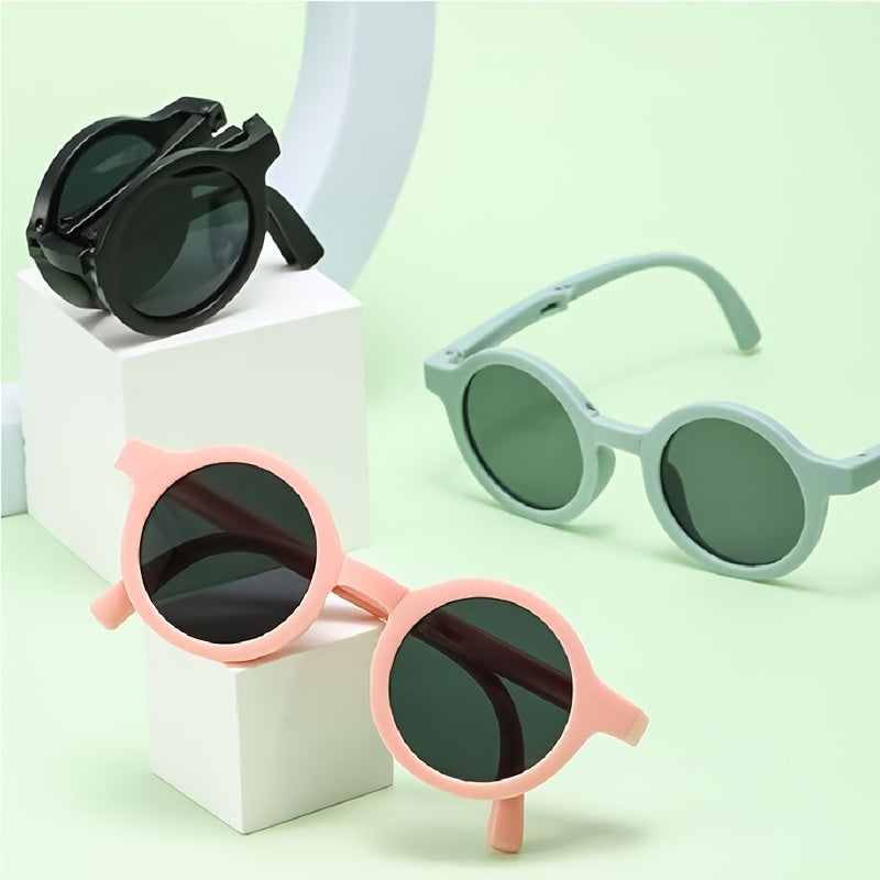Girls Foldable Round Frame Sunglasses For Kids
