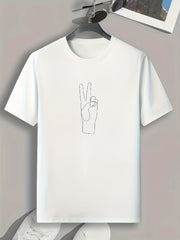 V sign Pattern Print Men's Sports T-shirt Graphic Tee for Fitness