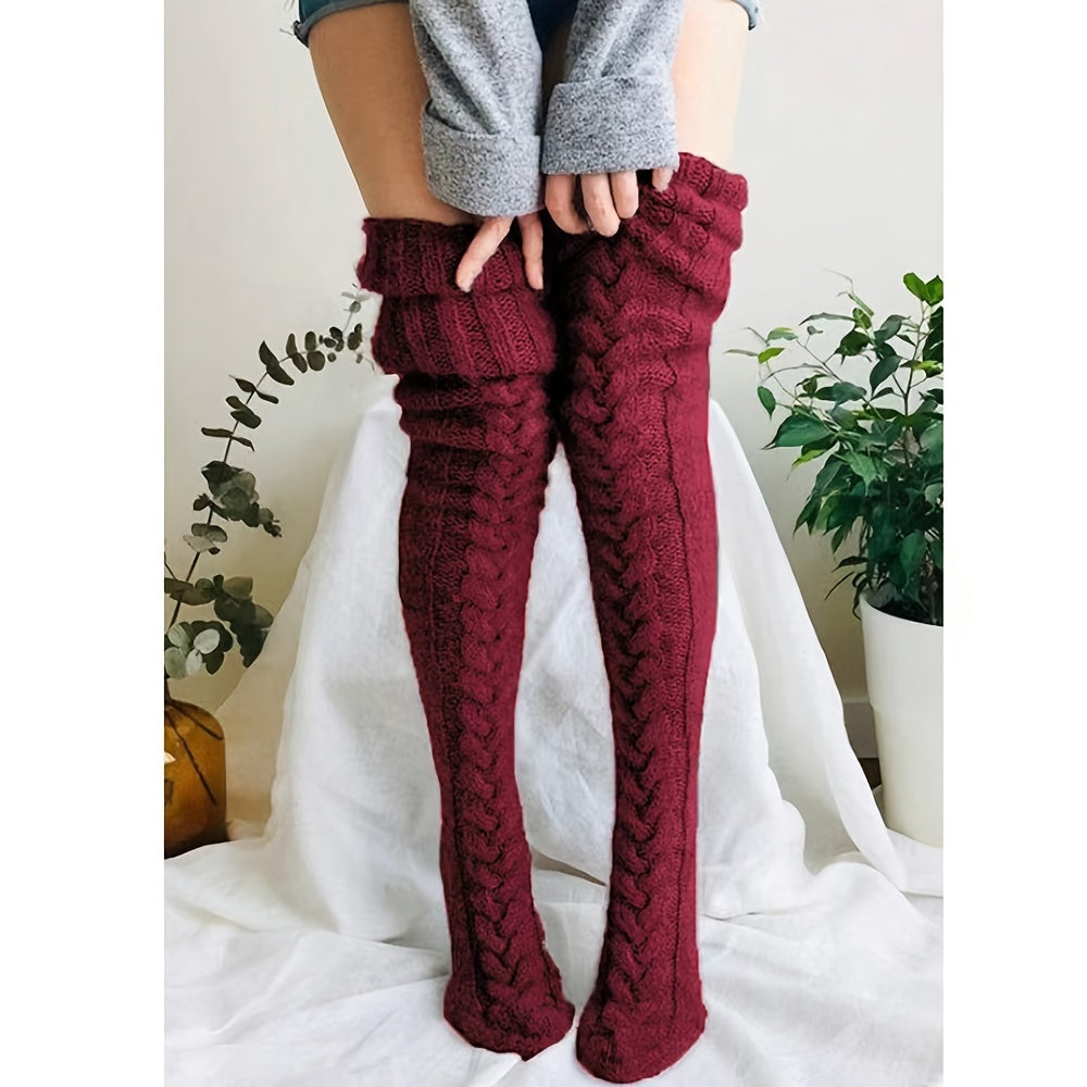 Knit Leg Stocking Thigh Long Warmers Knee Cable Women Boot Socks
