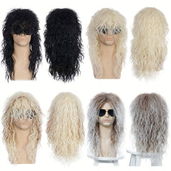 Halloween 80s Men's Wig Long Curly Hair Punk Rock Headgear Masquerade Party