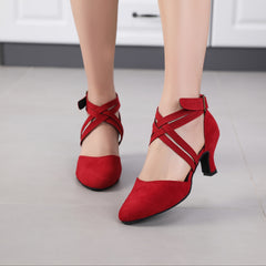 Women's Latin Dance Shoes Double Cross Straps Metal Buckles