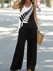 Spring & Summer Two piece Set Sleeveless Top & Wide Leg Pants