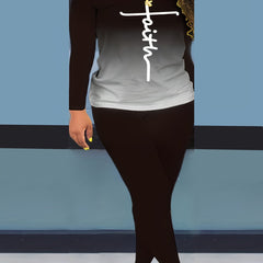 Cross Letter Print Top & Leggings Set