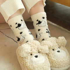 3 Pairs Cartoon Print Socks Comfy & Fuzzy Warm Women's Stockings