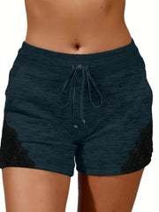 Lace Contrast Summer Loose Shorts Casual Pockets Beach Shorts