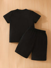 Boys LA Letter Graphic Print Tee&Shorts Set Summer Kids Clothing